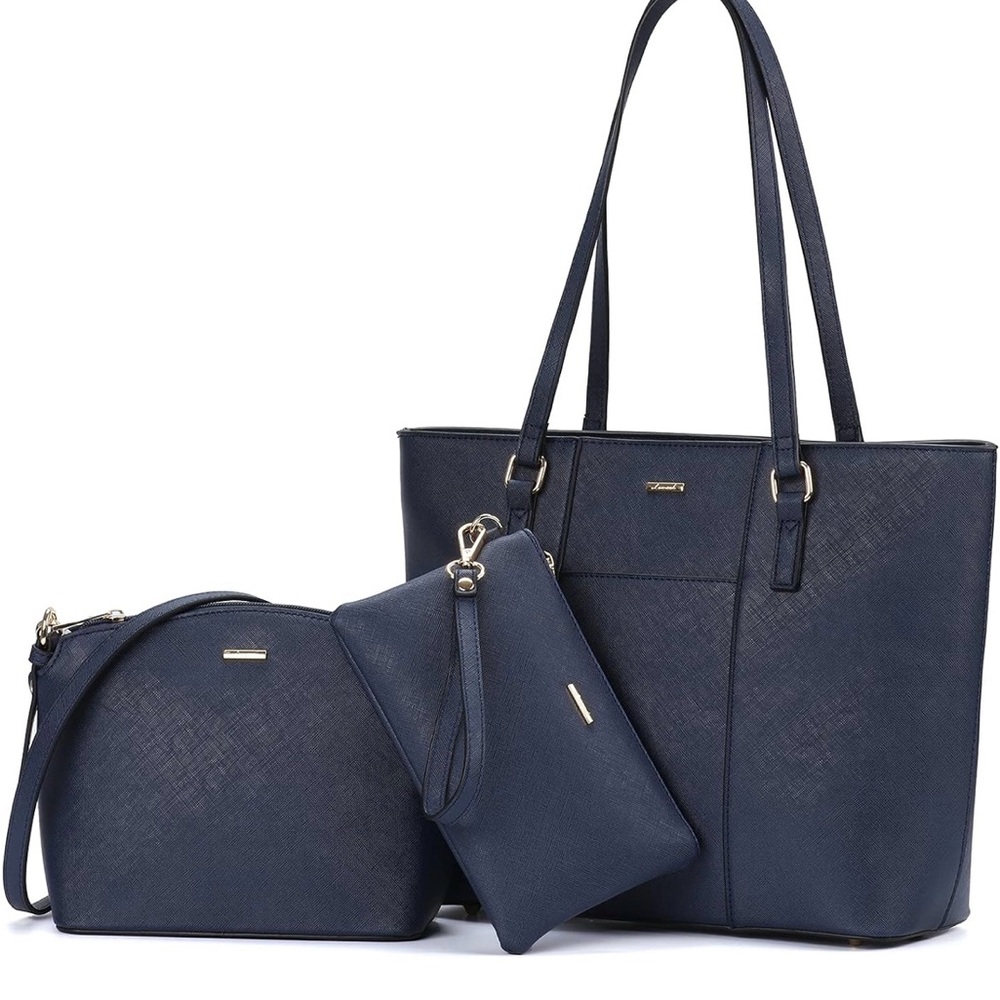Elegant Navy Blue Women's Tote Bag Set